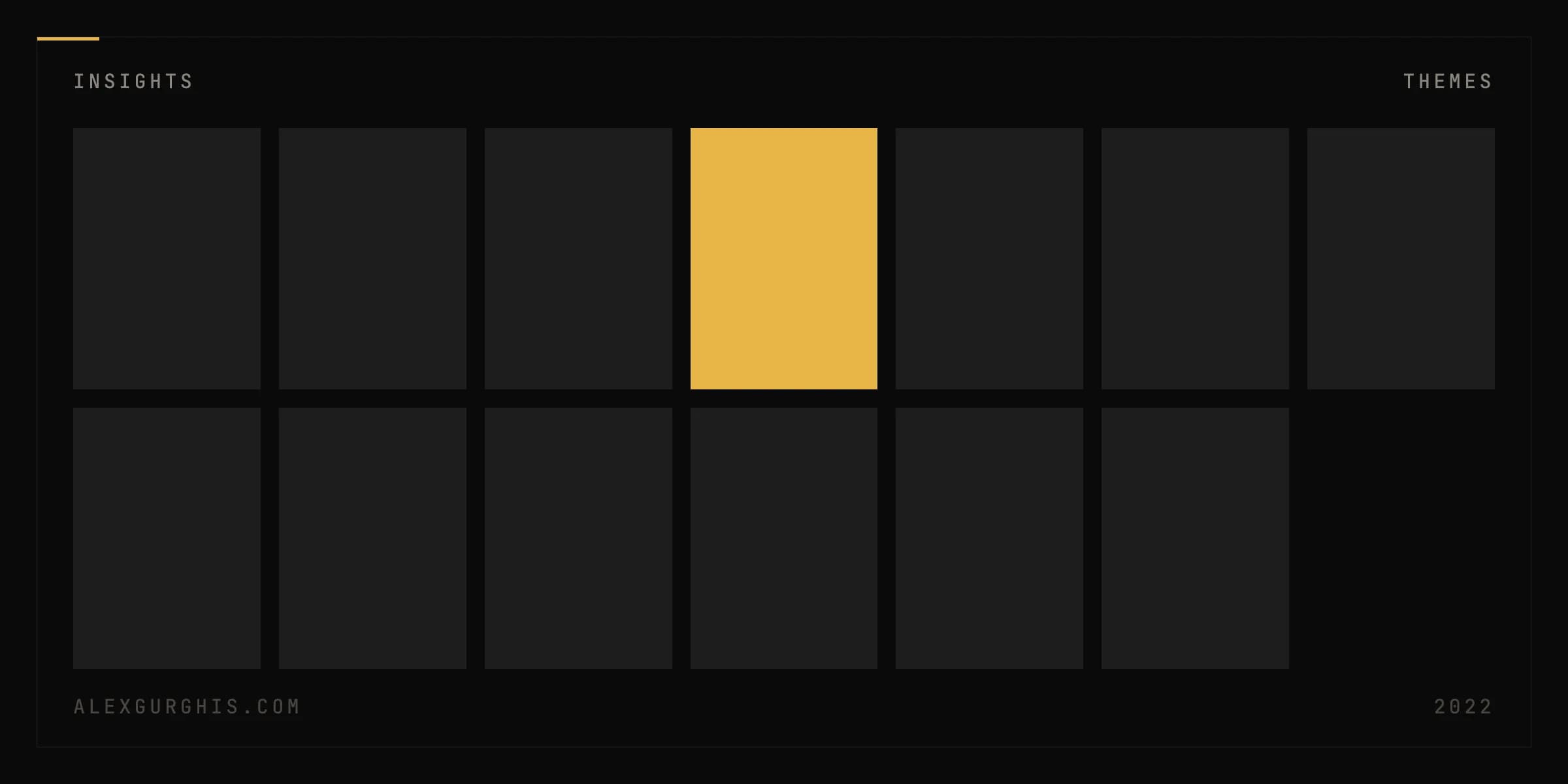 Thirteen rectangles in a grid, twelve of them dark and one gold.