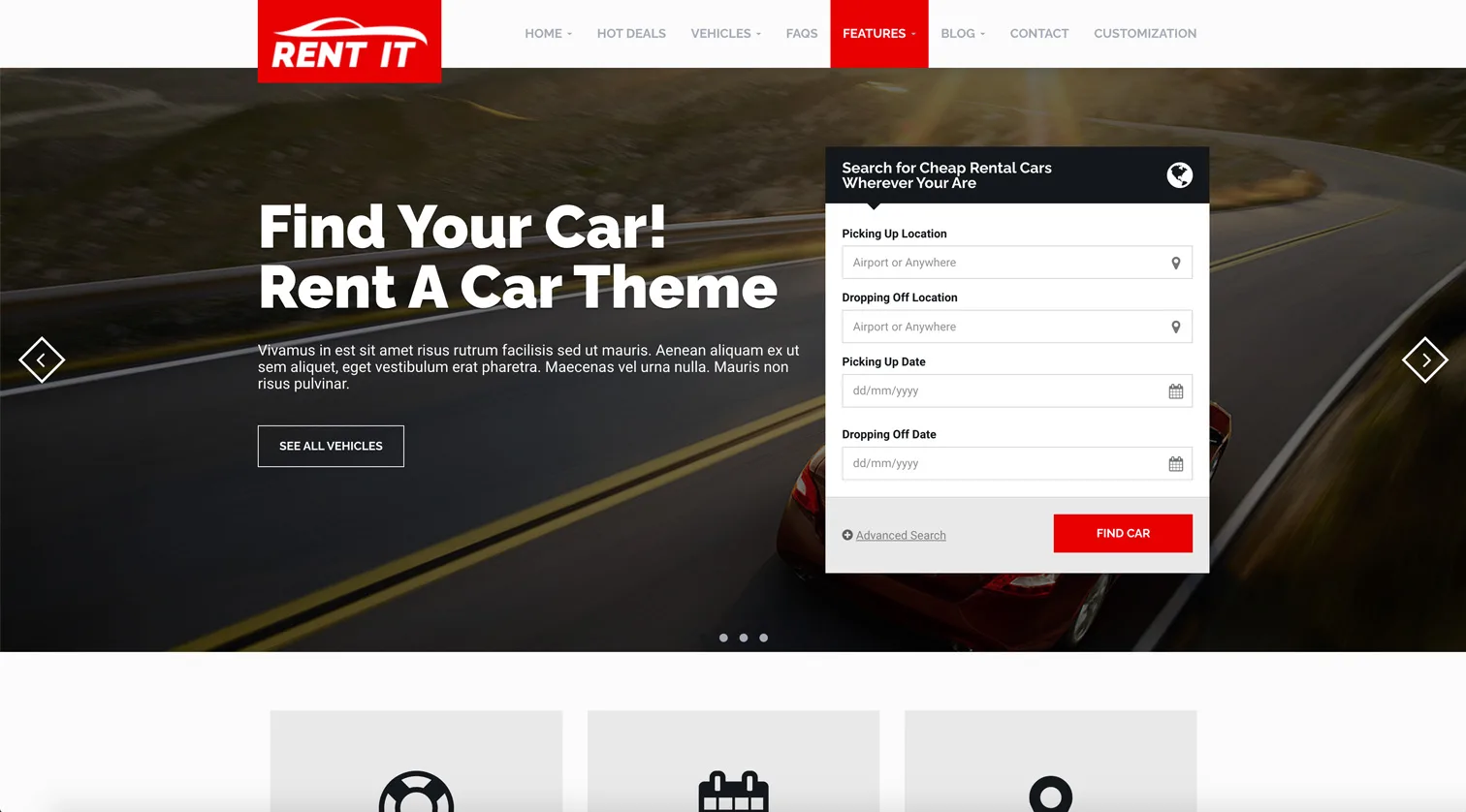 Rentit - Multipurpose Vehicle Car Rental WordPress Theme